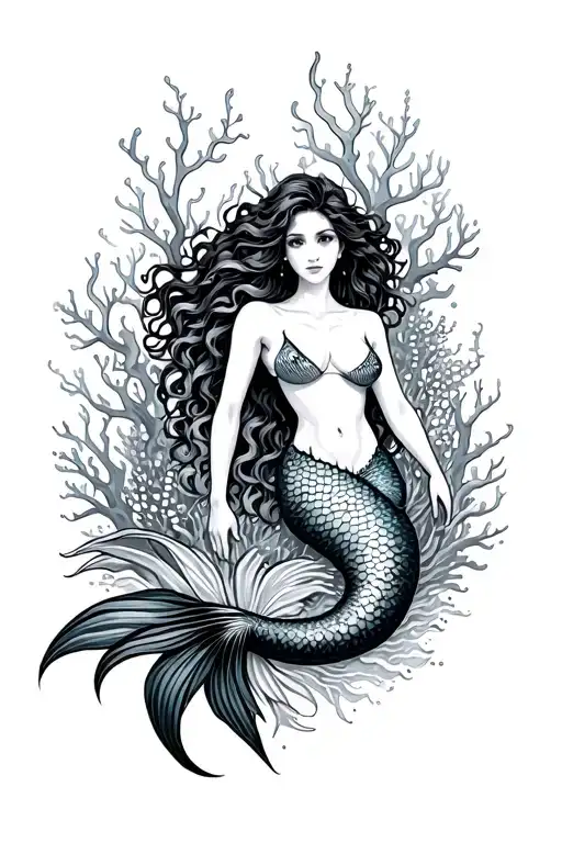 Mermaid With Background Of Coral And Seaweed