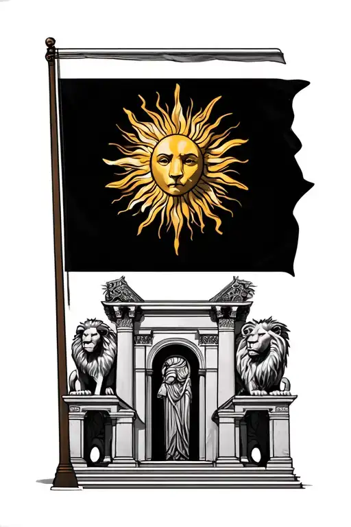 Cyrus' Tomb And Flag Of Lion And Sun And Forouhar