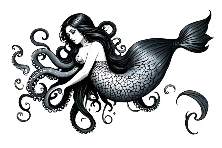 Mermaid With Octopus Tentacles Wrapped Around Her