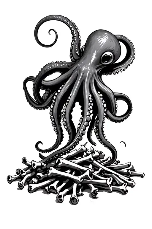 Octopus Sitting On Pile Of Bones