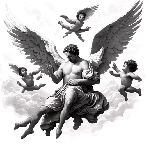 Dad In Heaven Looking Down At Son With Angels Flying