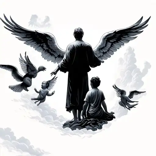 Dad In Heaven Watching Down On His Son With Angels Flying
