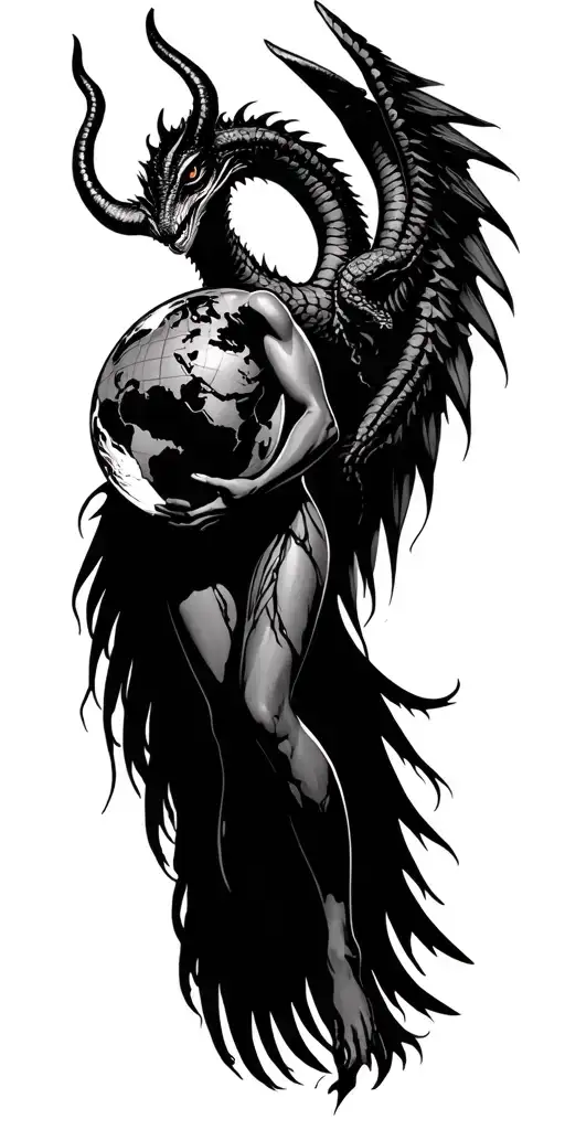 Female Satan Reptile Wings Holding Globe