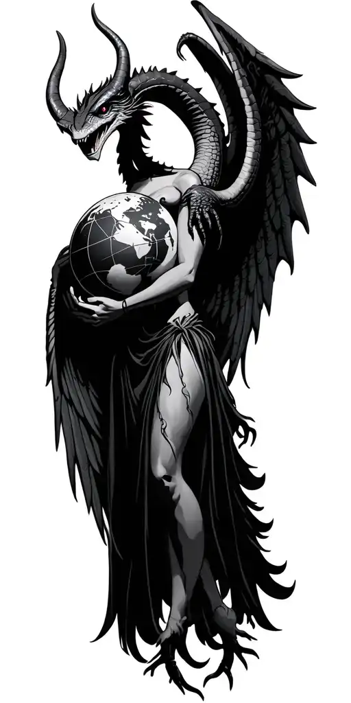 Female Satan Reptile Wings Holding Globe