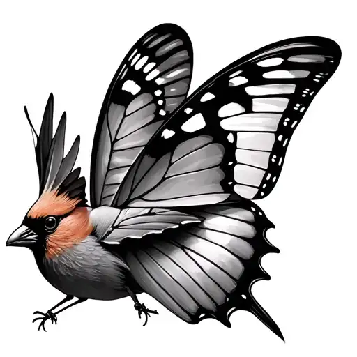 Monarc Butterfly Flying With A Cardinal Flying