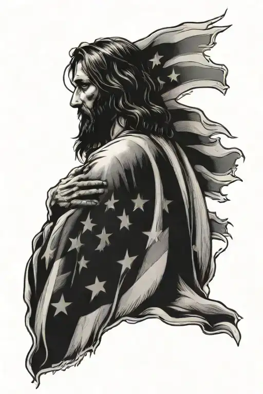 American Flag And Jesus Praying