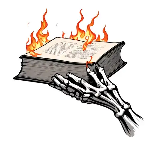 A Skeleton Hand Holding A Burned Book Whose Title Is Abyss