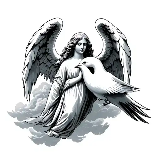 Angel And Dove With Clouds