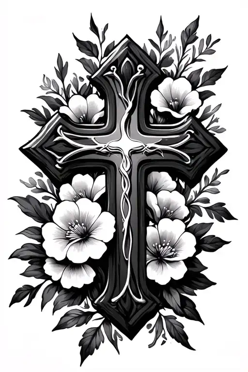 Christian Cross With Flowers