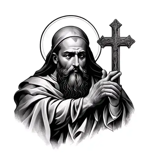 Saint Charbel With A Cross Tattoo Design Inspired