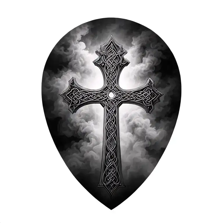 Celtic Cross Hidden In Mist Vapour Fog