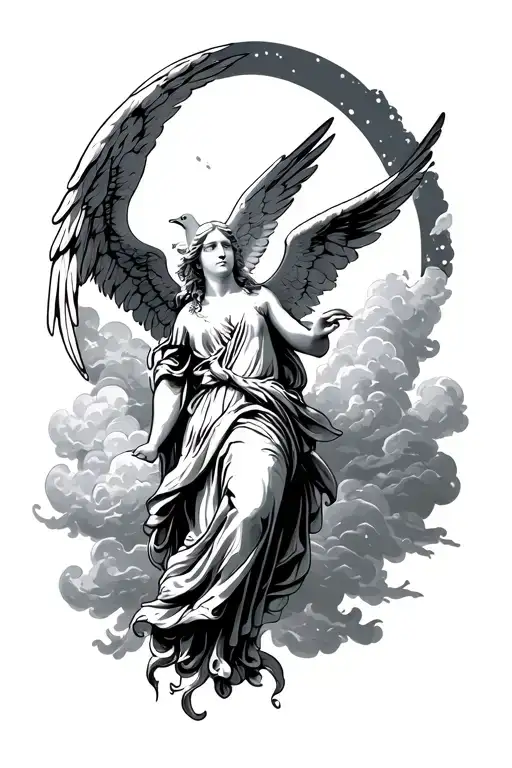 Angel With A Dove And Clouds Surrounding