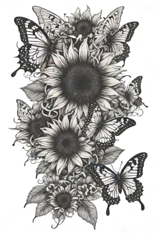 Sunflower Flying Butterflies Flying