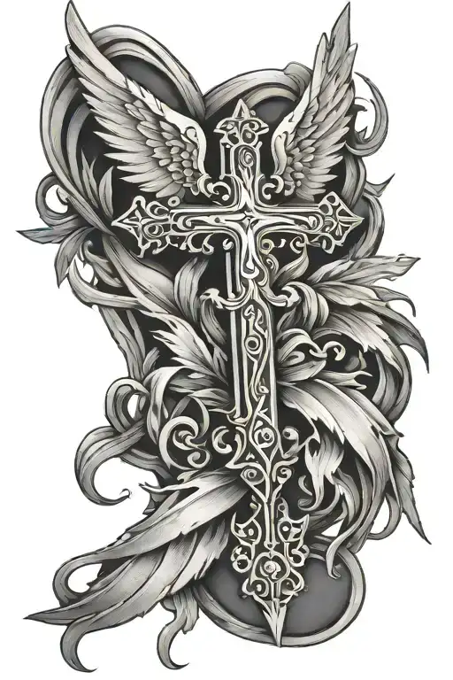 Cross And Wings Wrapped