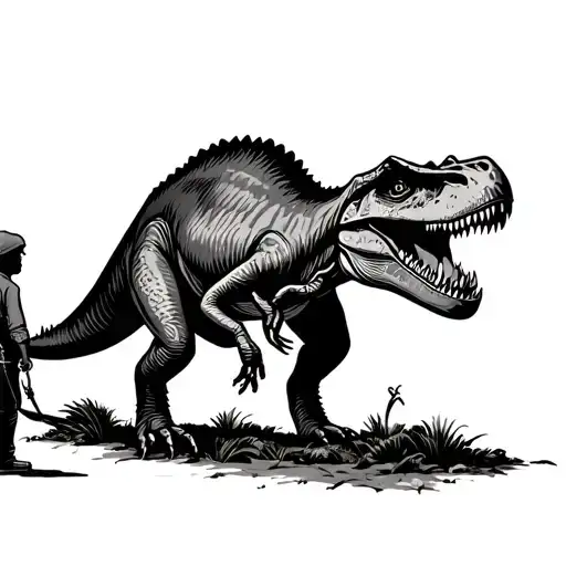 Tiny Person Walking A T Rex On A Leash