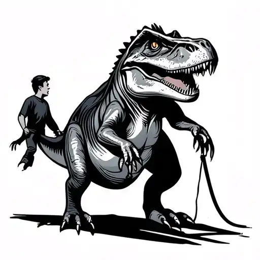 A Person Walking A T-rex On A Leash