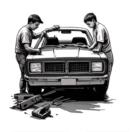 Father And Son Are Repairing A Car
