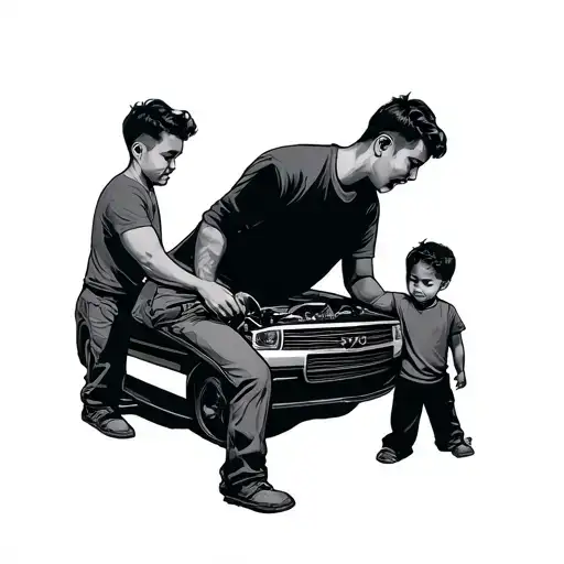 Father And Son Are Repairing A Car Spot