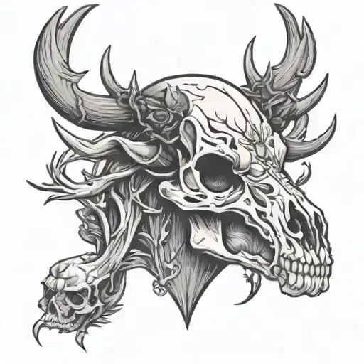 Gore Deer Skull Facing Cowboy Skull
