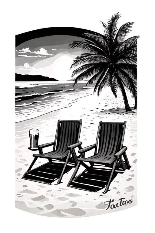 Two Beach Chairs On The Sand With A Beer