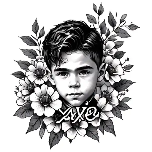 Name Tattoo Design Xavier Surrounded By Flowers For A Boy