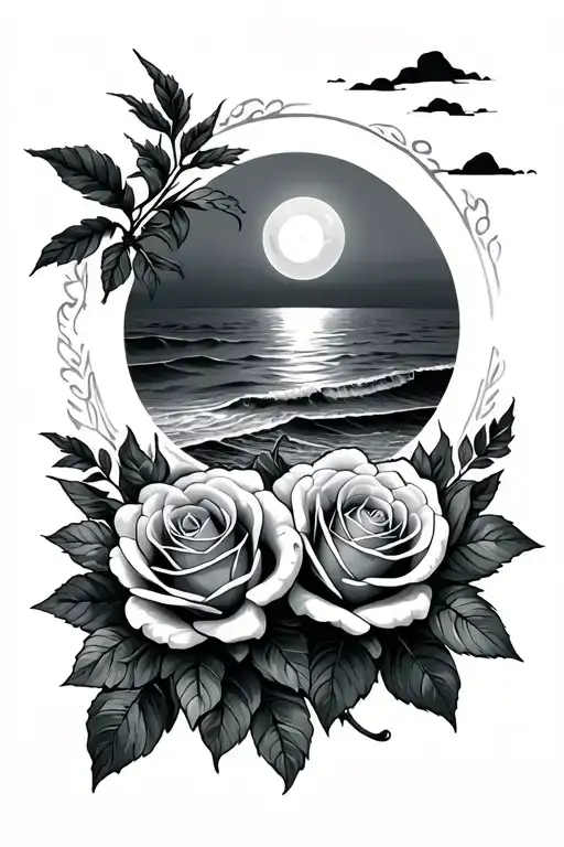 Beach Scene With Roses And A Peer
