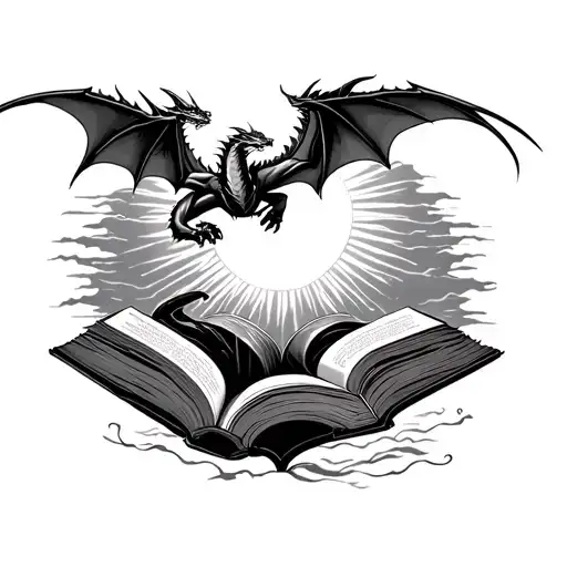 Books And Dragons Flying Towards The Sun