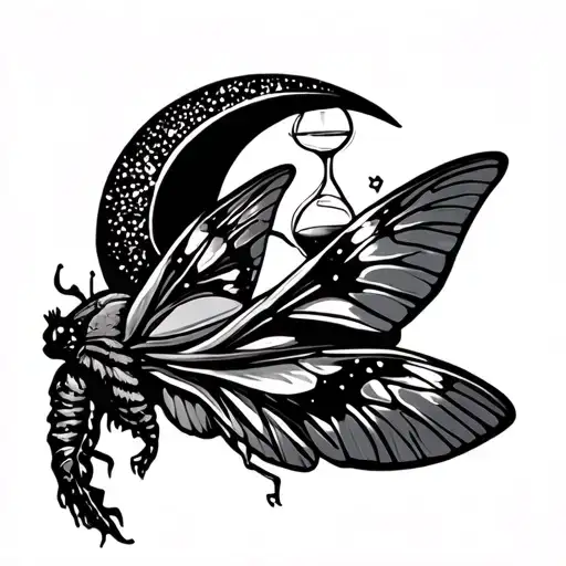 Moth With Crescent Moon And Hourglass