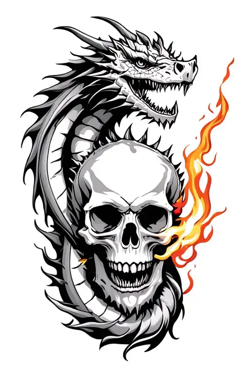 Skull And Dragon Breathing Fire