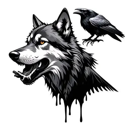 Wolf With A Raven In Its Mouth