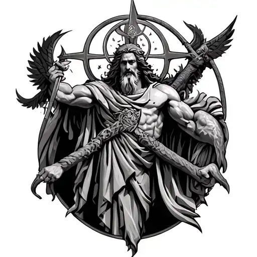 Roman Pagan Symbolism Including Yggdrasilb And Main God