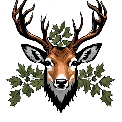 Deer Head With Oak Leaves