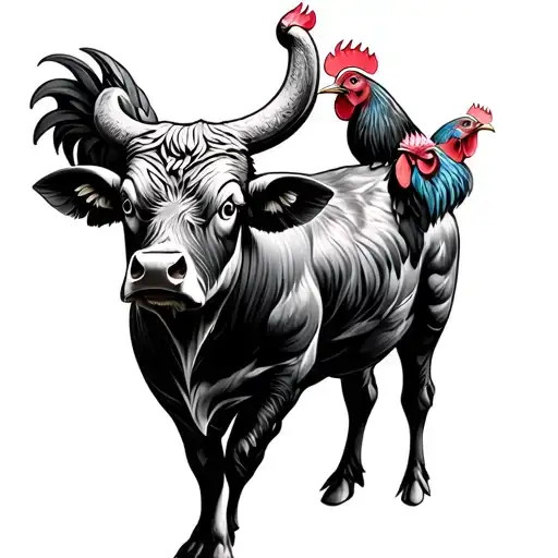 A Bull With 2 Roosters