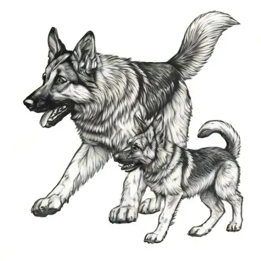 German Shepard With Dauther Walking