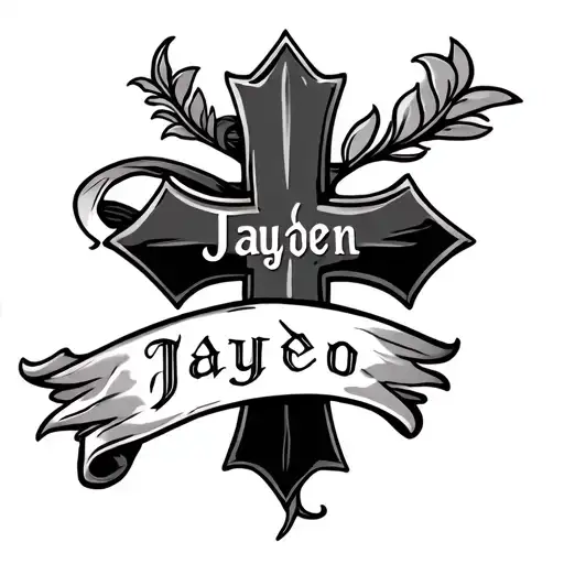 Cross With A Scroll Around It That Says Jayden