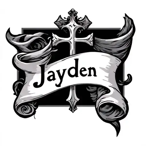 Cross With A Scroll Around It That Says Jayden