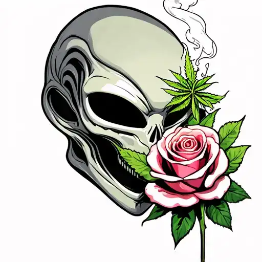 Alien Smoking Weed With Rose