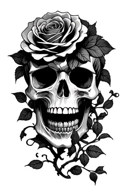 Skull Roses Addiction Heartbreak Intertwined With Vines