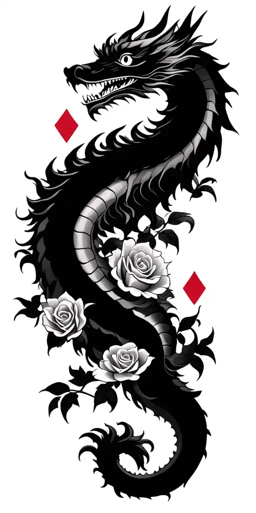Chinese Dragon With Roses And Aces