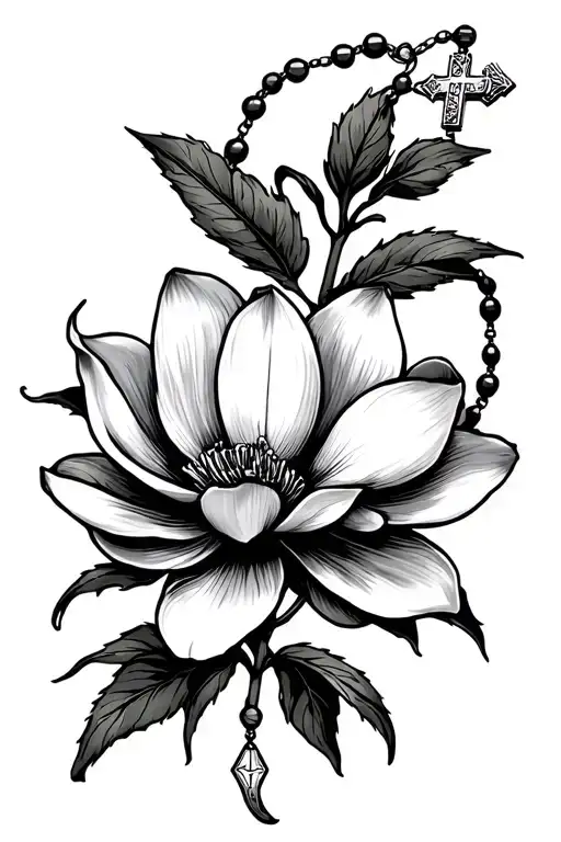 4 Magnolia Flower With Holy Rosary Wrapped