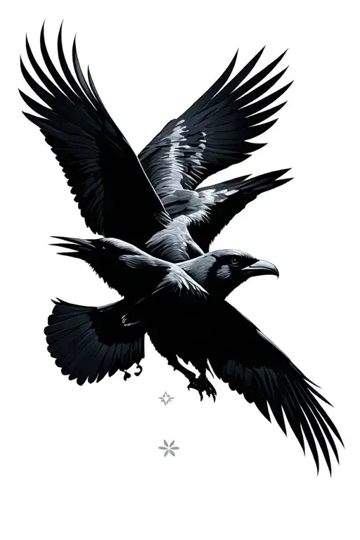 Silhouette Celestial Ravens Flying Together