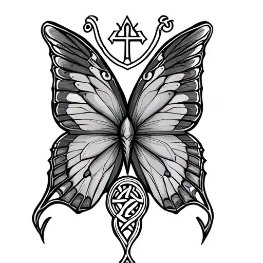 Butterfly With Celtic Cross And Initials A And B In Top Wings