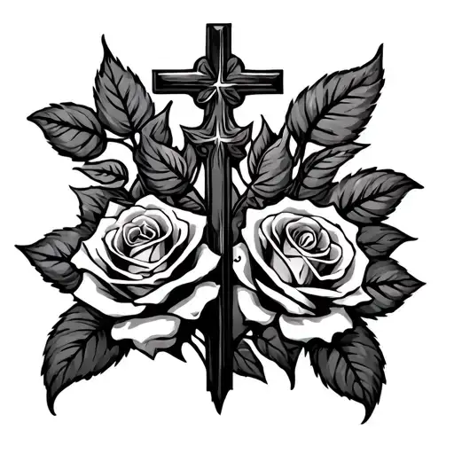 Cross And 3 Roses Under It