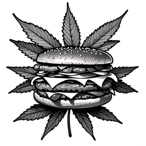 Burger Eating Cannabis Leaf Surrounded