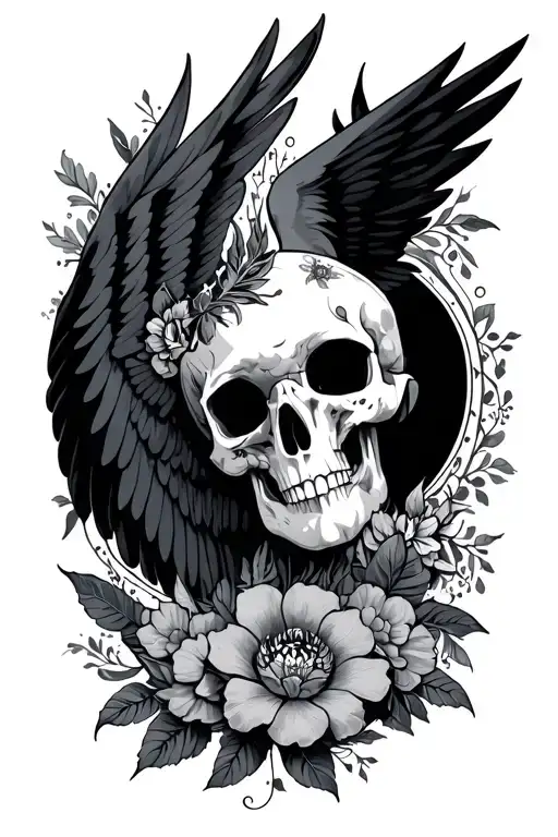 Escaravel With Open Wings With Floral Ornaments Around