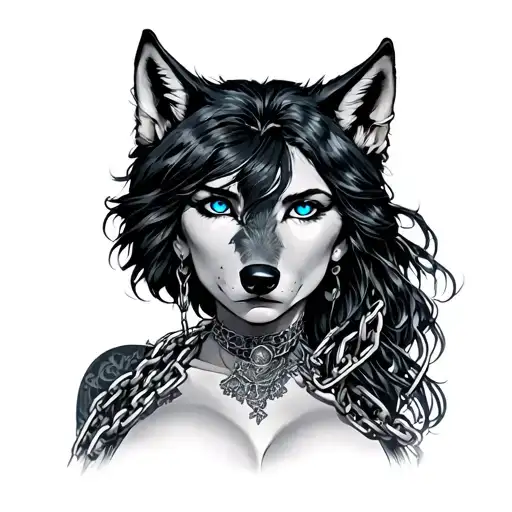 Blue Wolf Eyes Above Woman In Chains