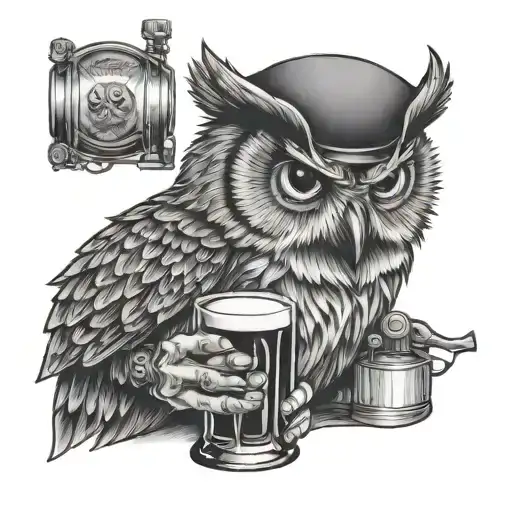 Owl Drinking A Bottle Of Jameson Whiskey