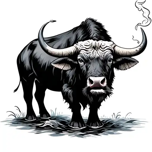 Water Buffalo Smoking Cigarette
