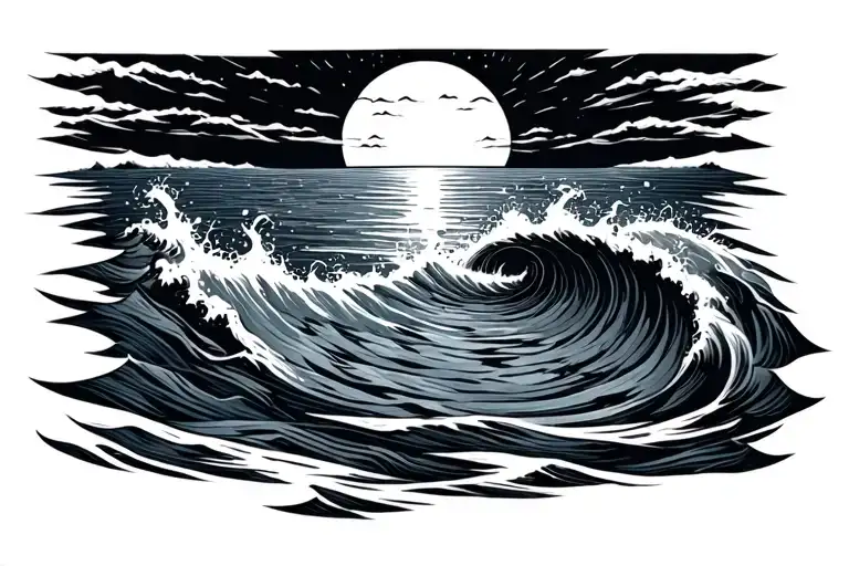 Sunrise Over Ocean With A Spiral Merging