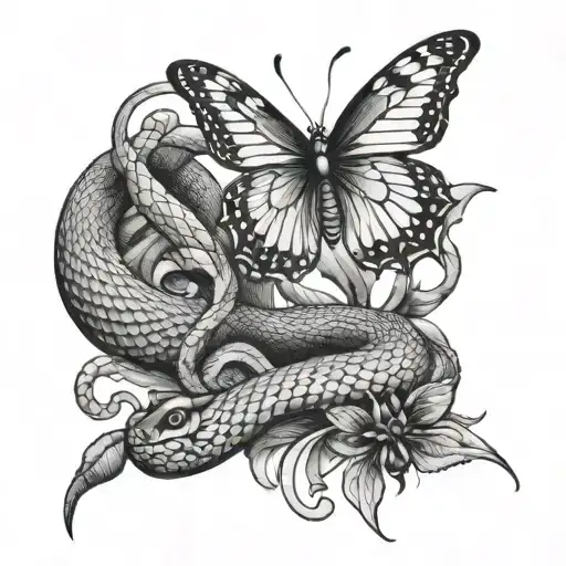 Snake With Butterfly And Spider